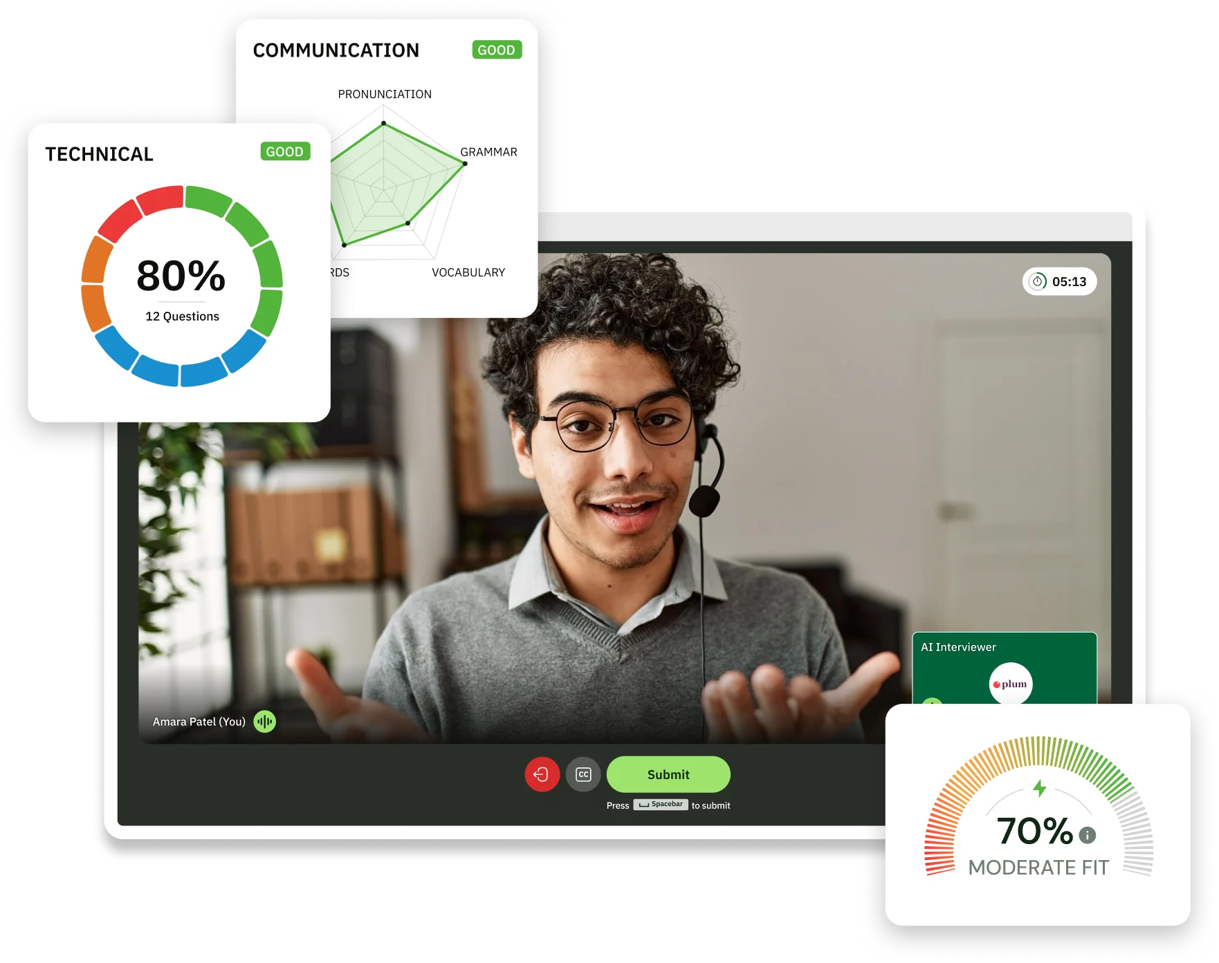 AI Video Interviewer dashboard with scored interview report