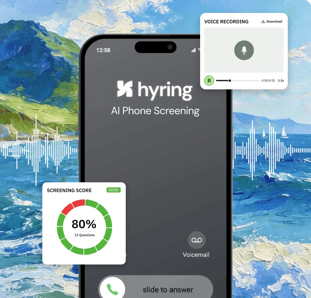 Hyring AI Phone Screener placing an automated screening call with a live screening score