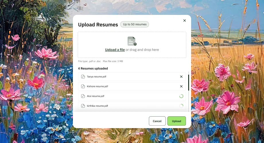 Upload resumes in bulk.