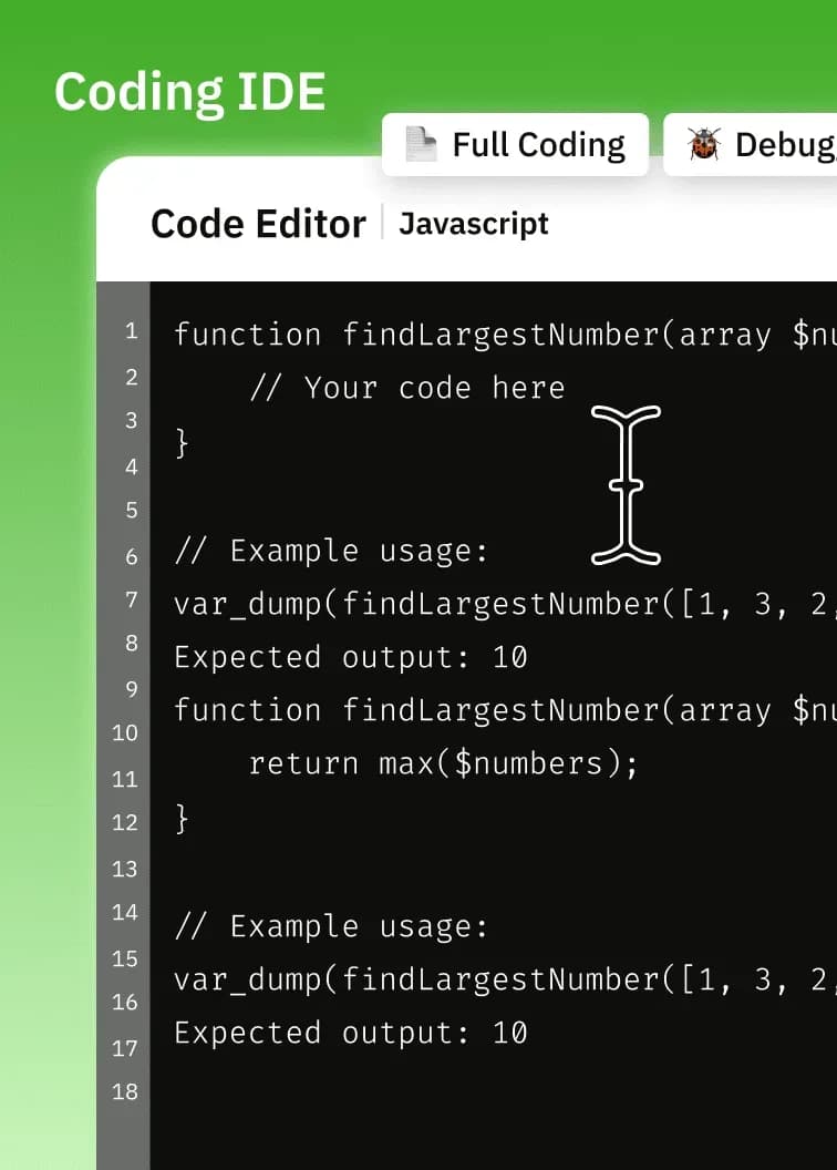 Coding IDE — Built-in code editor for technical interviews