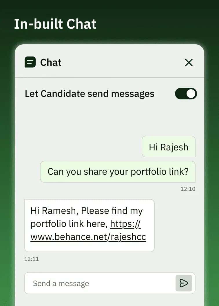 In-built Chat — Candidate messaging during interview